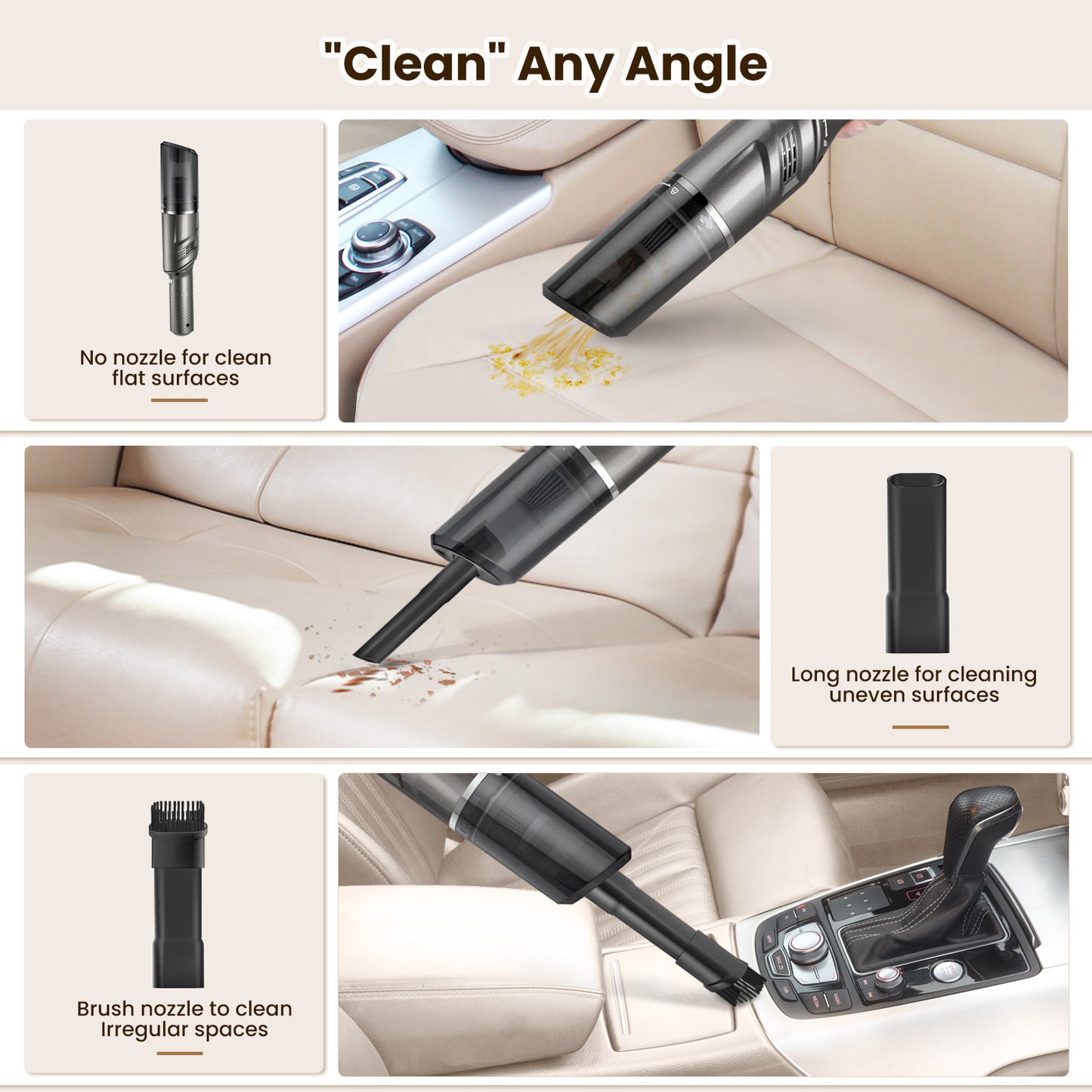 MZGO Car Vacuum Portable Cordless 120W/12kPa High Power Handheld Portable Handheld Vacuum Cordless Cleaner with Low Noise Wet and Dry Use Auto Vacuum Cleaner for Car Home Cleanning