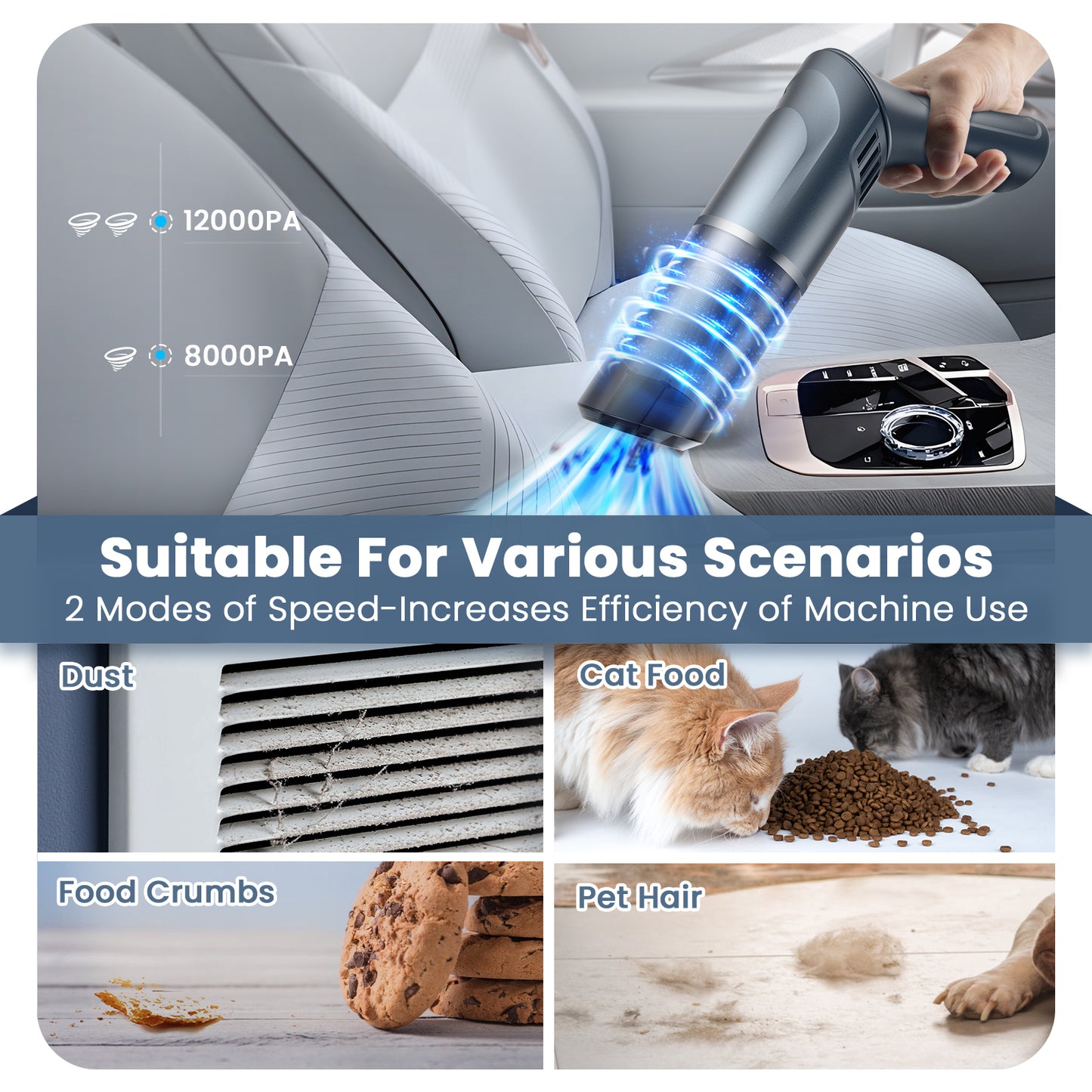 MZGO Car Vacuum Cordless Rechargeable 18000Pa High Power with Brushless Motor, Hand Vacuum Mini Vacuum Cleaner Portable Vacuum Cleaner for Car Home Cleanning