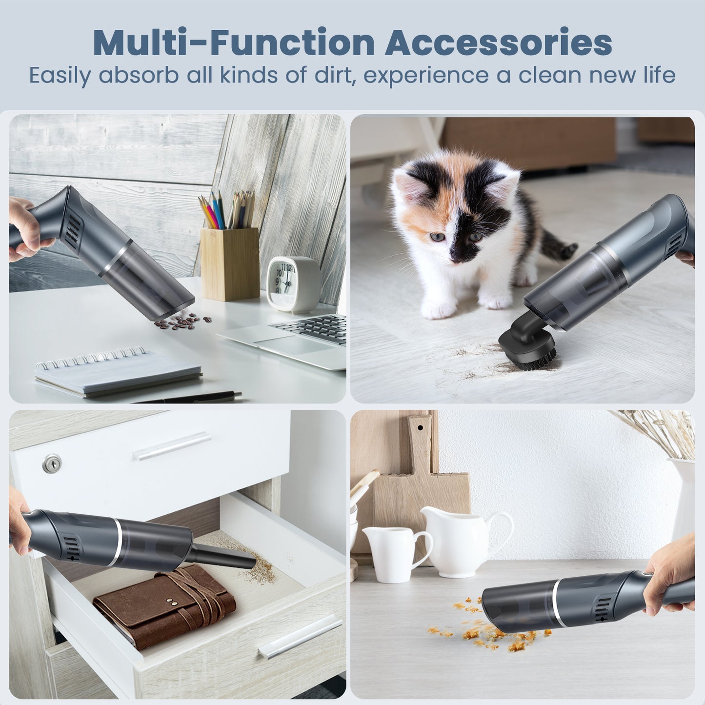 MZGO Handheld Vacuum Cordless, Car Vacuum Cordless Rechargeable 15000Pa High Power with Brushless Motor, Hand Vacuum Mini Vacuum Cleaner Portable Vacuum Cleaner for Car Home Cleanning