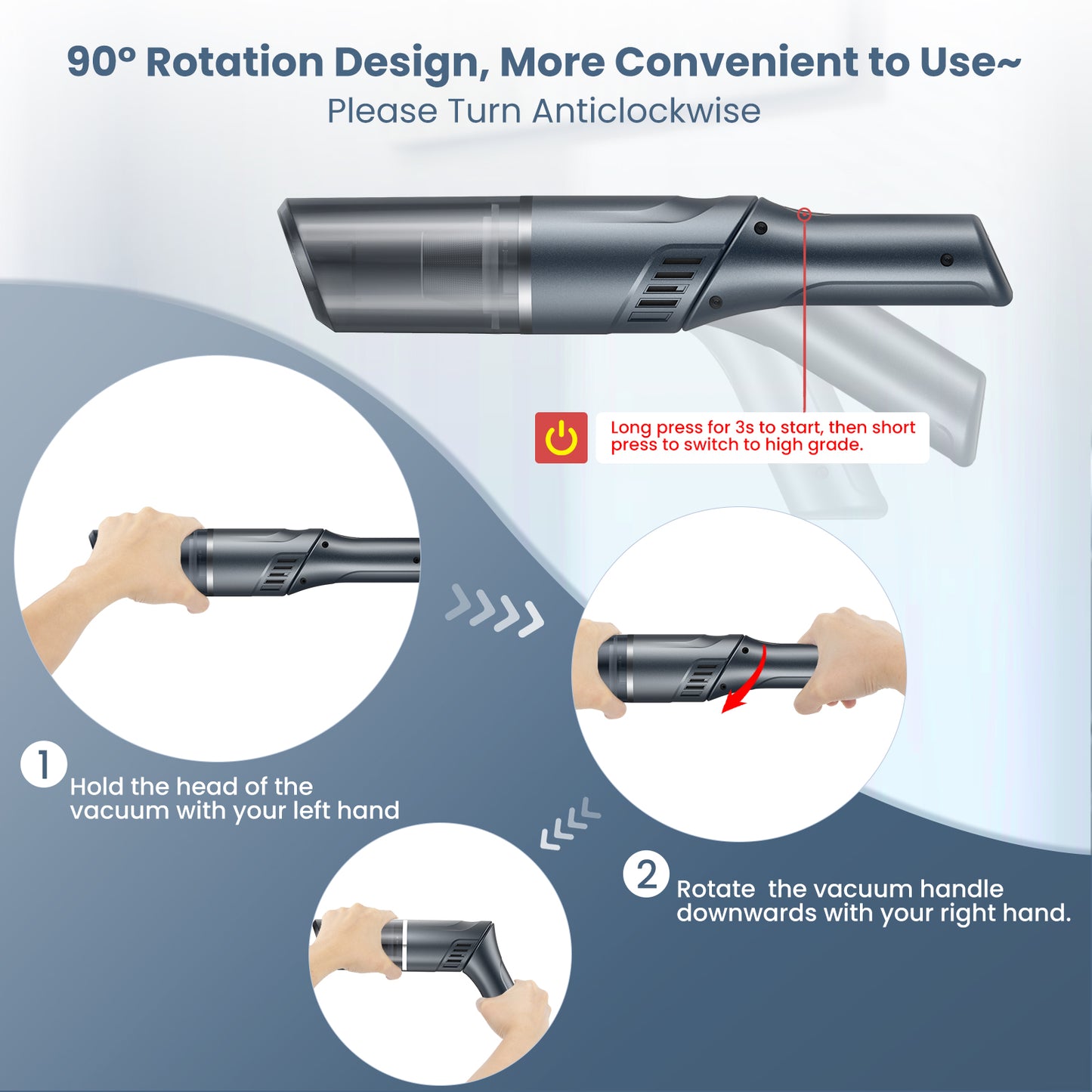 MZGO Handheld Vacuum Cordless, Car Vacuum Cordless Rechargeable 15000Pa High Power with Brushless Motor, Hand Vacuum Mini Vacuum Cleaner Portable Vacuum Cleaner for Car Home Cleanning
