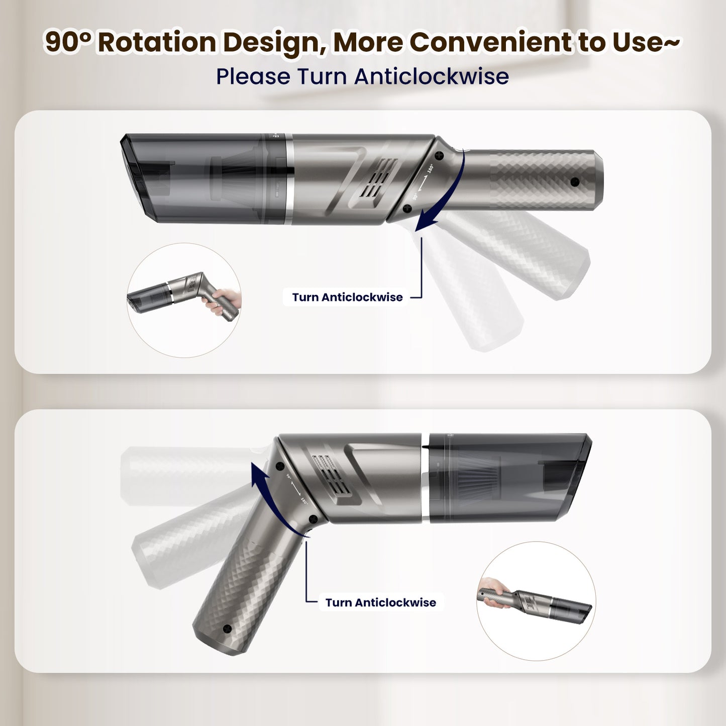 MZGO Car Vacuum Portable Cordless 90W/6kPa High Power Handheld Portable Handheld Vacuum Cordless Cleaner with Low Noise Wet and Dry Use Auto Vacuum Cleaner for Car Home Cleanning