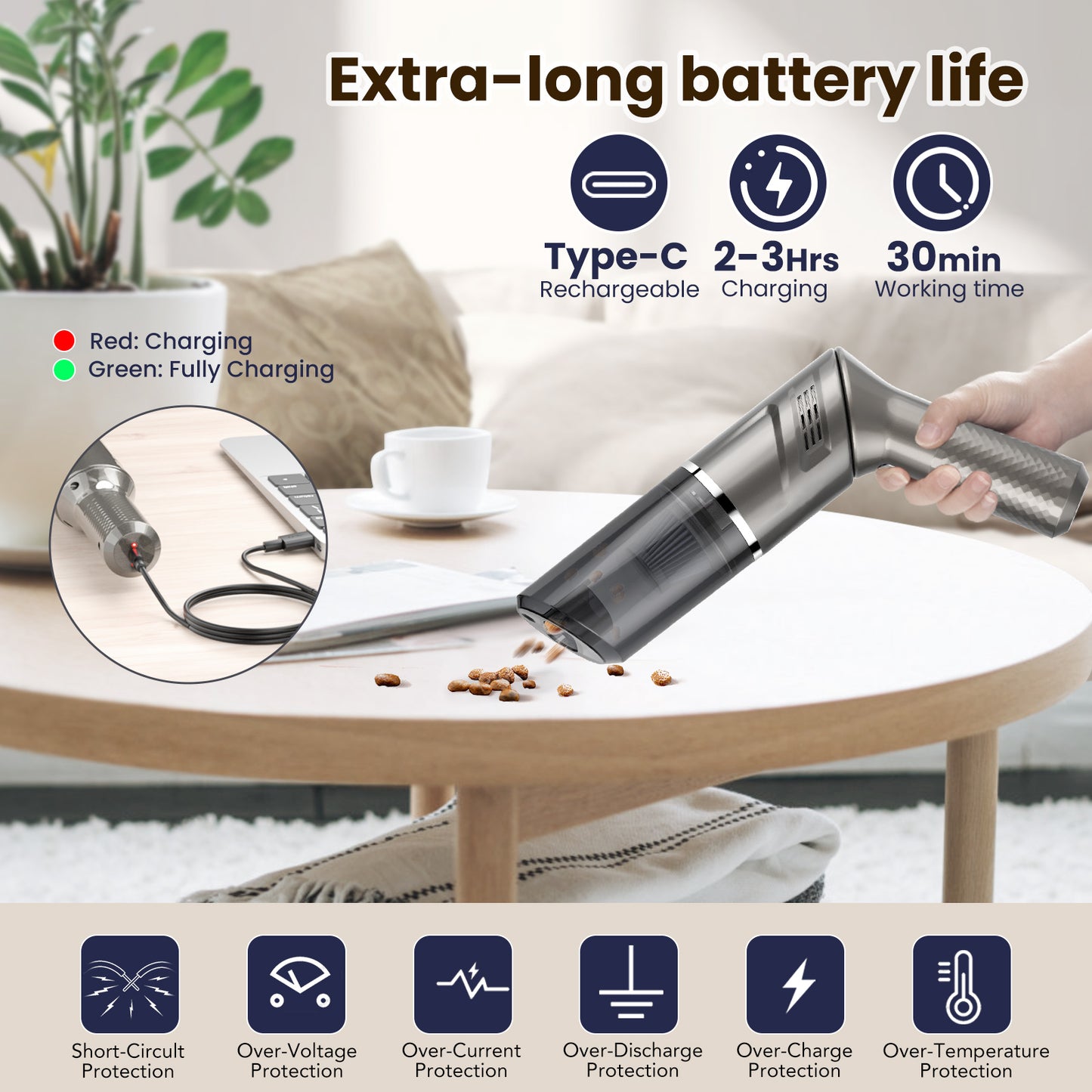 MZGO Car Vacuum Portable Cordless 90W/6kPa High Power Handheld Portable Handheld Vacuum Cordless Cleaner with Low Noise Wet and Dry Use Auto Vacuum Cleaner for Car Home Cleanning